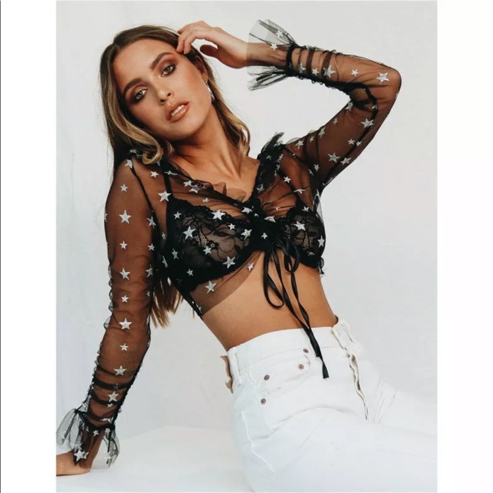 New Item✨ Silver Stars Black Mesh Top 😍✨ - Picture 4 of 8